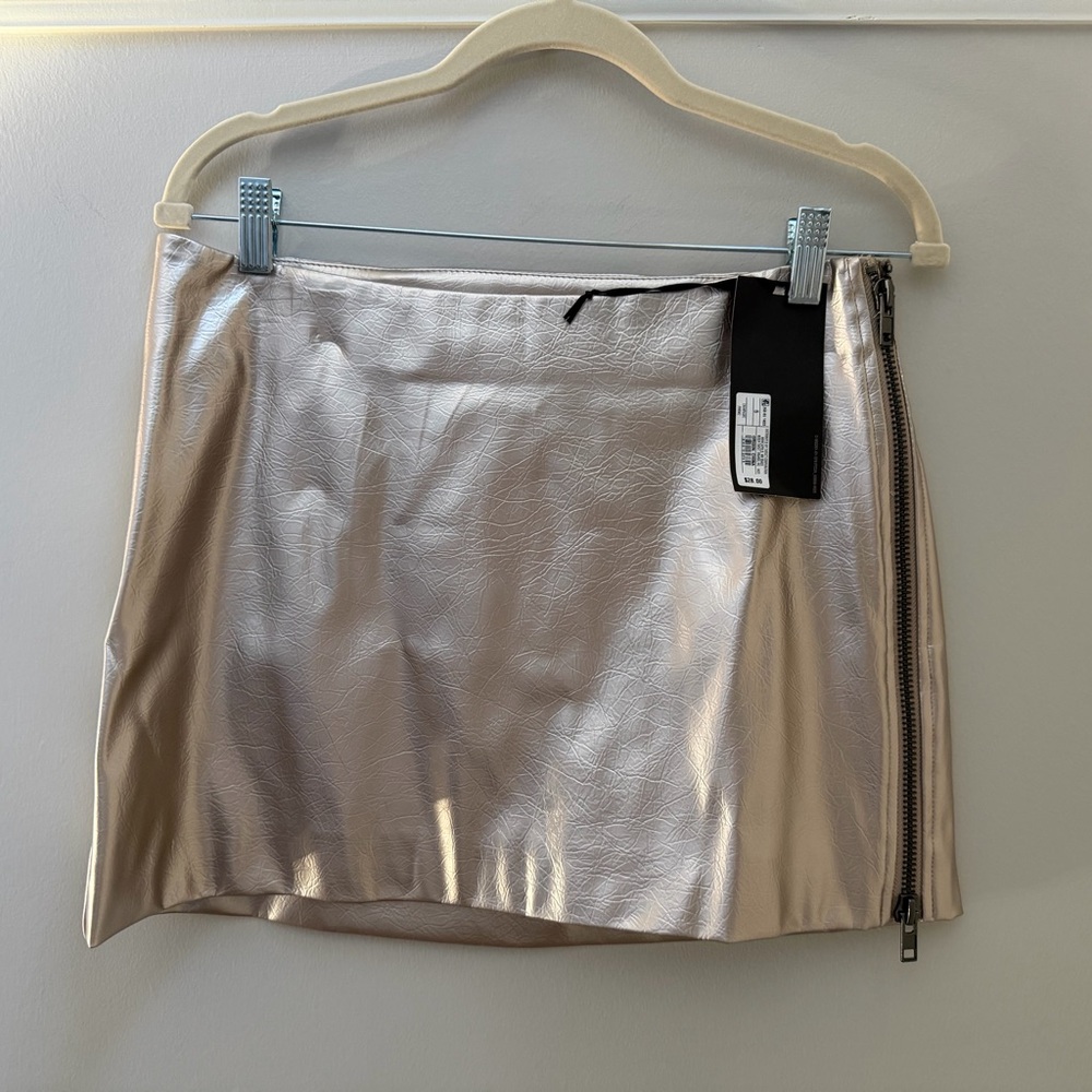 NWT Future Collective Metallic Silver Mini Skirt Size S